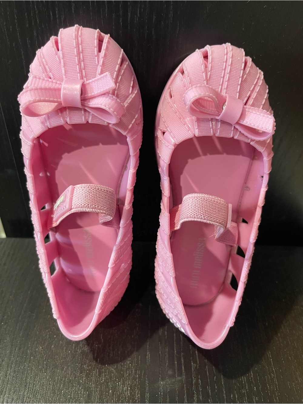Mini Melissa Pink Jelly Mary Jane Flats with Bow Detail